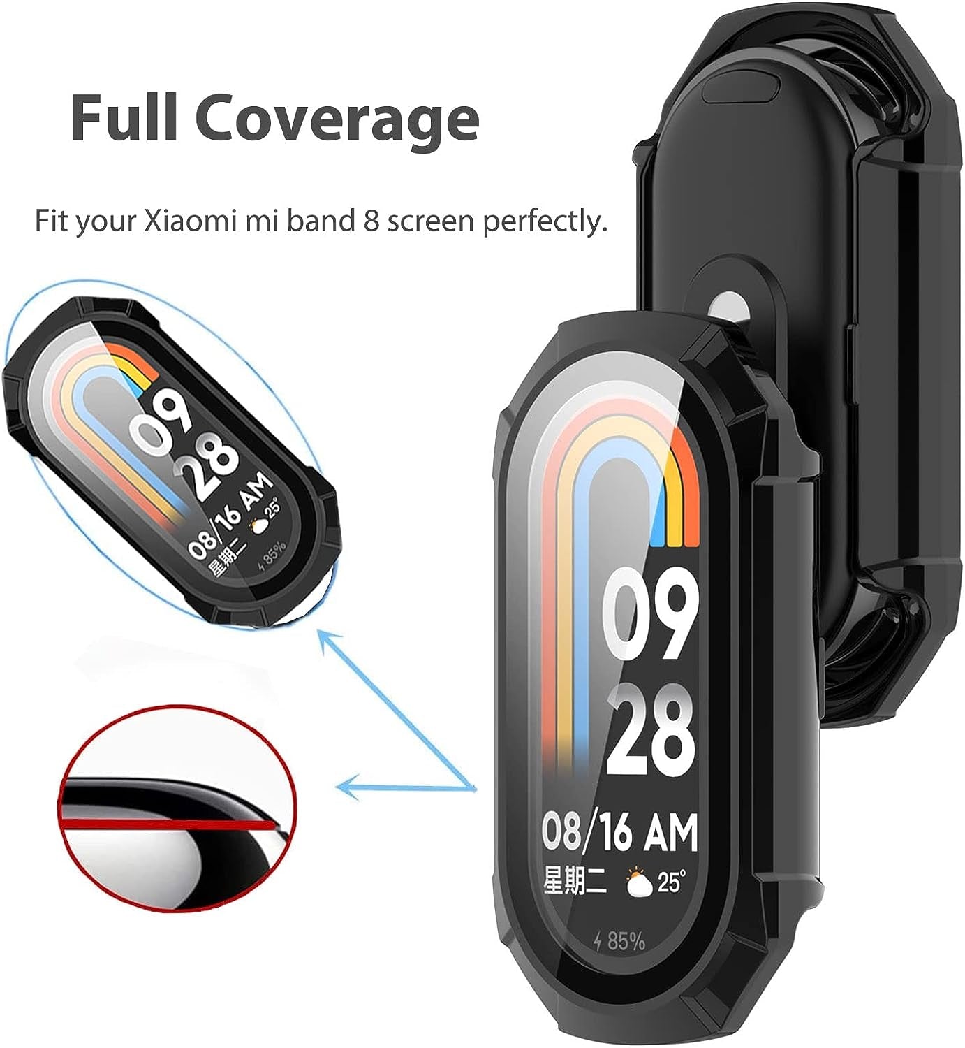 [2 Pack] Miimall Campatible for Xiaomi Mi Band 8 Case with Screen Protector, PC Full Coverage Case HD Ultra-Thin Screen Protector Anti-Scratch Protective Case Cover for Xiaomi Mi Band 8 (Clear+Black)  Miimall   