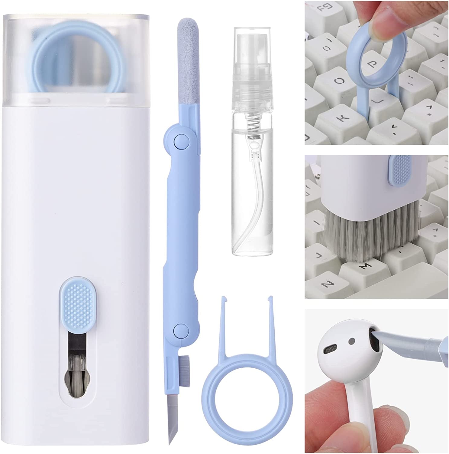 7 in 1 Electronic Cleaner Kit, Keyboard Cleaning Kit with Brush, Multifunctional Cleaner Set for Airpods Pro/Laptop/Phone/Computer/Screen  Doter Blue  