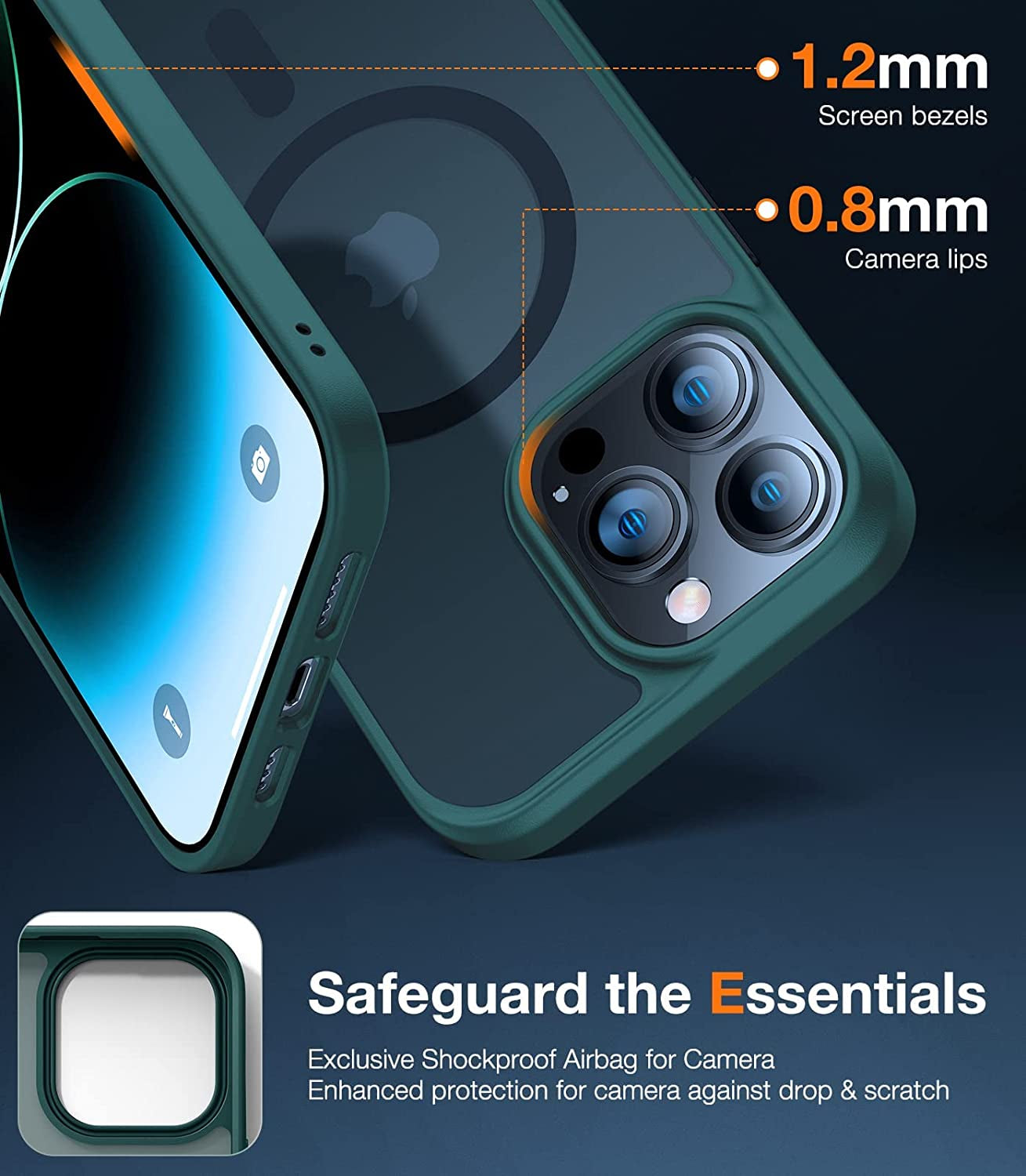 TORRAS Magnetic Designed for Iphone 14 Pro Case, Military Grade Drop Tested, Compatible with Magsafe, Slim Protective Matte Silicone for Iphone 14 Pro Phone Case, 6.1", Translucent Back/Green Edge  TORRAS   