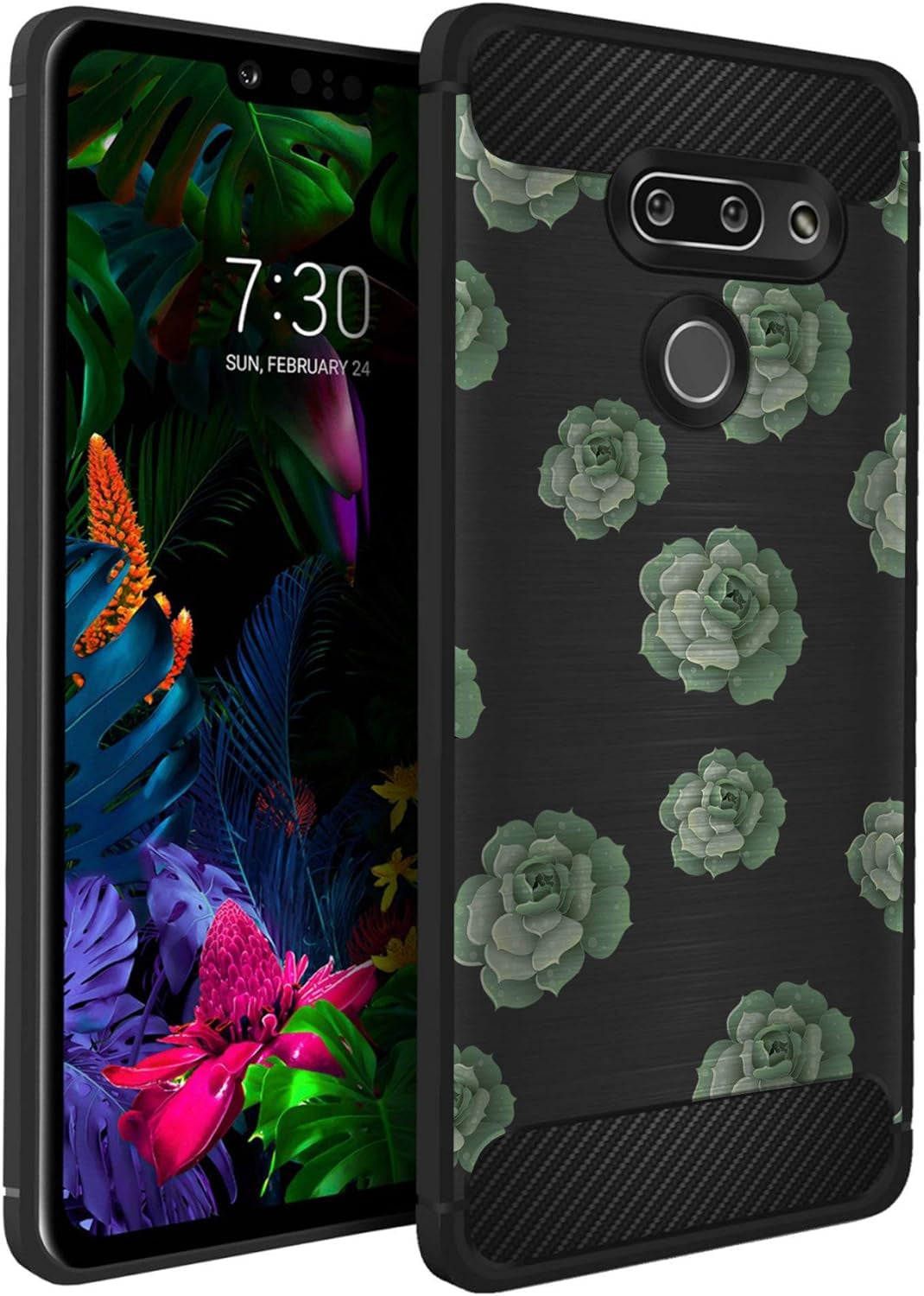 Casesondeck Case Compatible with [LG G8 Thinq/Lg G8] Tribal Floral Matte TPU Flexible Carbon Fiber Textured (Buffalo Western)  CasesonDeck Succulents  