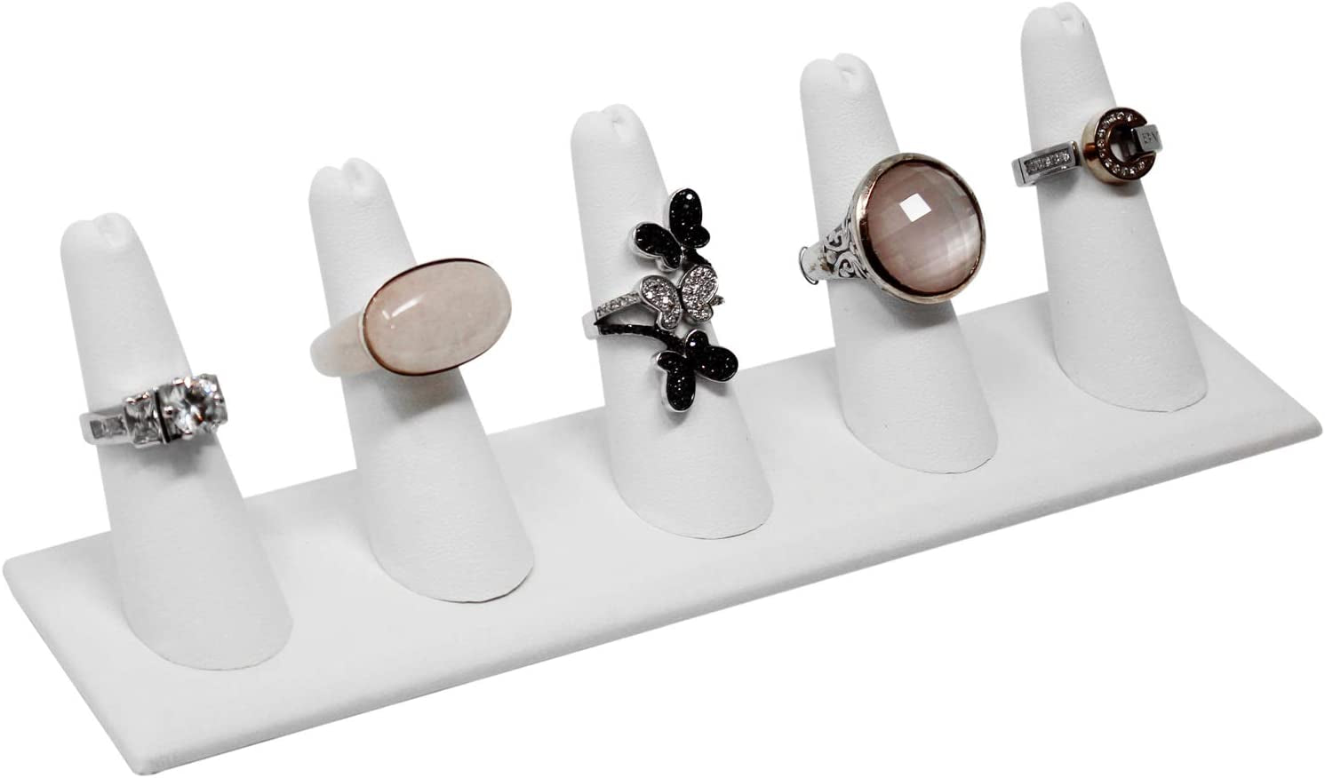 MOOCA 2 Pcs Set Ring Organizer for Showcase Display Drawer 5 Long Ring Storage Holder Jewelry Display Stands Showcase Jewelry Storage Counter, White Leatherette, 8" W X 2 1/8" D X 2 1/2" H  MOOCA   