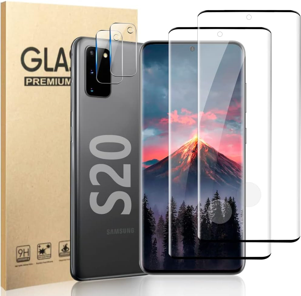 [2+2 Pack] Galaxy S20 Ultra Screen Protector and Camera Lens Protector,Fingerprint Unlock,3D Full Coverage,For Samsung Galaxy S20 Ultra (6.9 Inch) 9H Hardness Tempered Glass Screen Protector  OuYteu Galaxy S20 (6.1 Inch) Screen Protector  