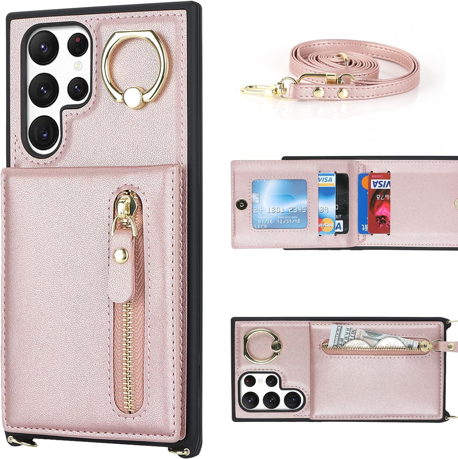 DEYHU Samsung Galaxy Note 20 Ultra Case with Card Holder for Women,Galaxy Note 20 Ultra Phone Case Wallet with Strap Credit Card Slots Crossbody with Kickstand Zipper Case - Rose Gold  DEYHU   