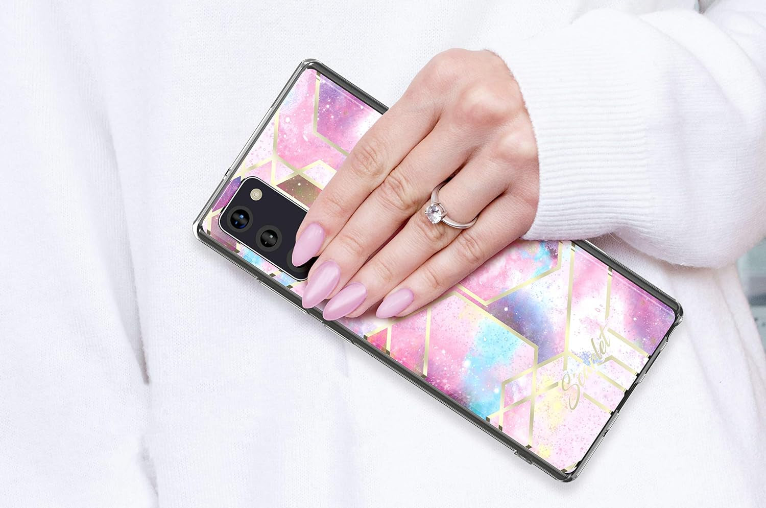 Scarlet Pink Stardust Galaxy Note 20 Case with Slim Sleek Stylish Protective Design and Shiny Gold Accents Wireless Charging Compatible Phone Cover Designed for 2020 Note20 (6.7 Inch) (Pink Stardust)  Ghostek   