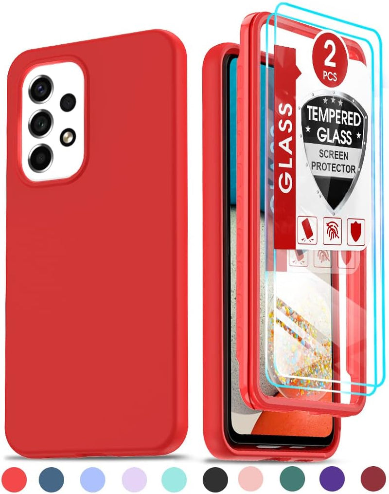 Leyi for Samsung A53 5G Case, Samsung Galaxy A53 5G Case with [2 X Tempered Glass Screen Protector], Full-Body Shockproof Soft Liquid Silicone Protective Phone Cover Case for Samsung A53, Black  LeYi Red  
