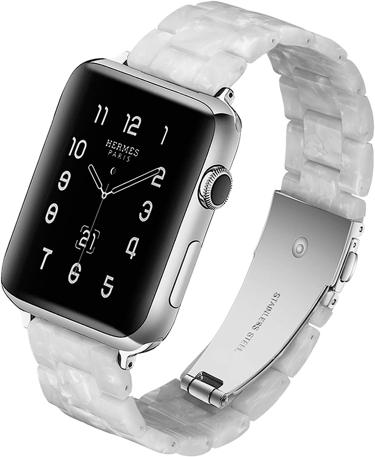 NYENEIL Compatible with Apple Watch Band 38Mm 40Mm 41Mm 42Mm 44Mm 45Mm Ultra 49Mm for Iwatch SE Lightweight Resin Wristband Bracelet Strap Series 8 7 6 5 4 3 2 1 Mens Womens  NYENEIL Pearl White 42MM/44MM/45MM/49MM 