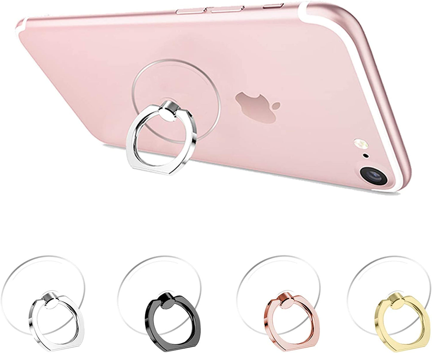 Jsoerpay Cell Phone Ring Holder, Transparent Ring Holder 360°Rotation Finger Ring Stand, Clear Cell Phone Kickstand Compatible with Most of Phones, Tablet and Case, (2Silver+1Black+1Rose Gold)  Silitraw 1Silver+1Black+1Rose Gold+1Gold  