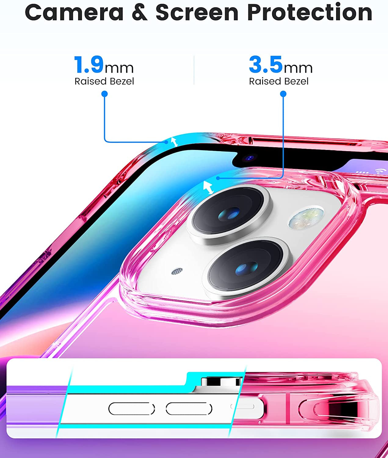 Mkeke for Iphone 14 Case Clear, for Iphone 13 Case Clear, Upgraded Sturdy Phone Case with Protective Bumpers for Iphone 14/13, Gradient Purple-Pink  Shenzhen Make Technology Company Limited   