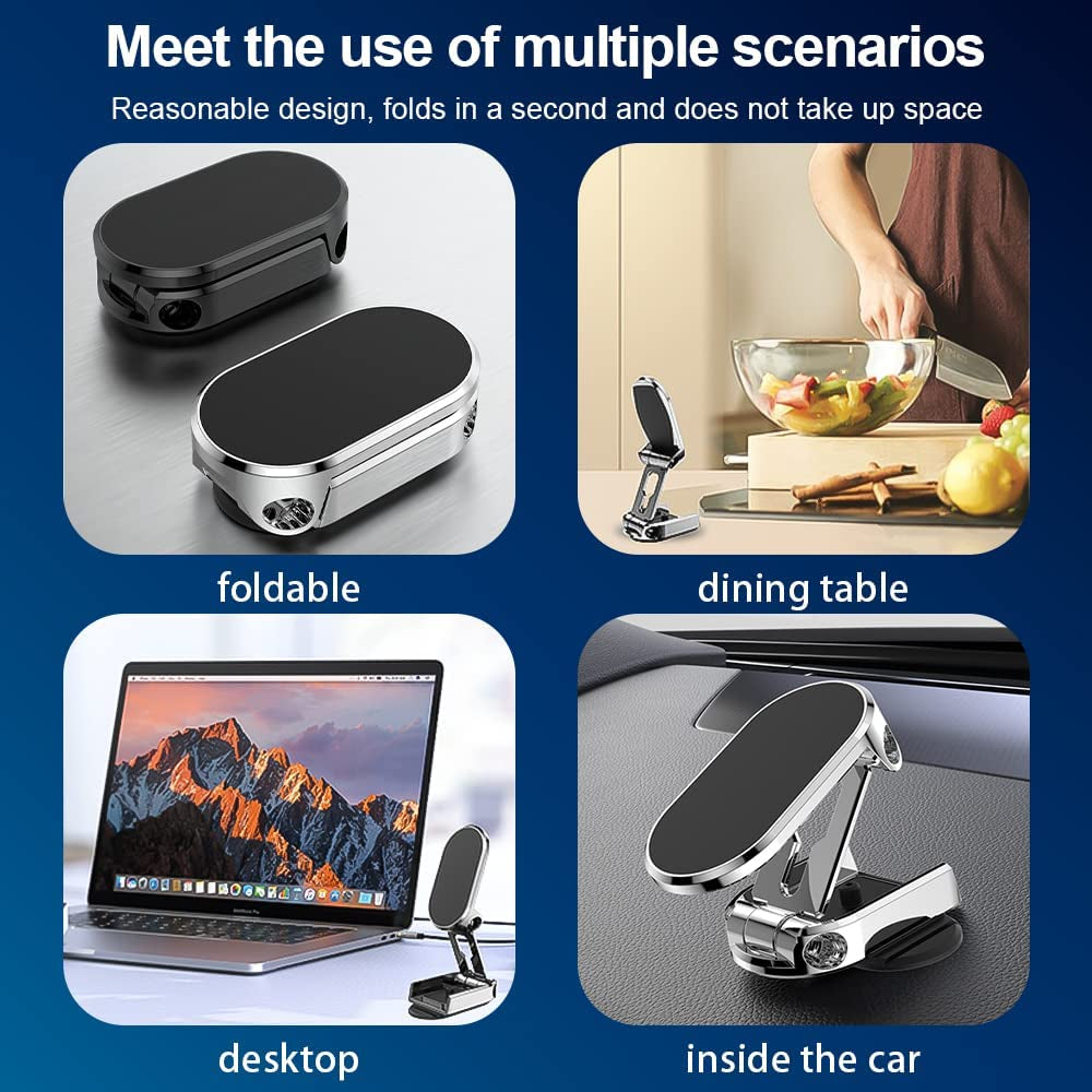 【 2-PACK】2023 New Alloy Folding Magnetic Car Phone Holder, Magnetic 360° Rotation Car Phone Holder, Universal Dashboard Car Phone Mount, Folding Magnetic Phone Holder for Car (Black+Silver)  FEIJIUKJ   