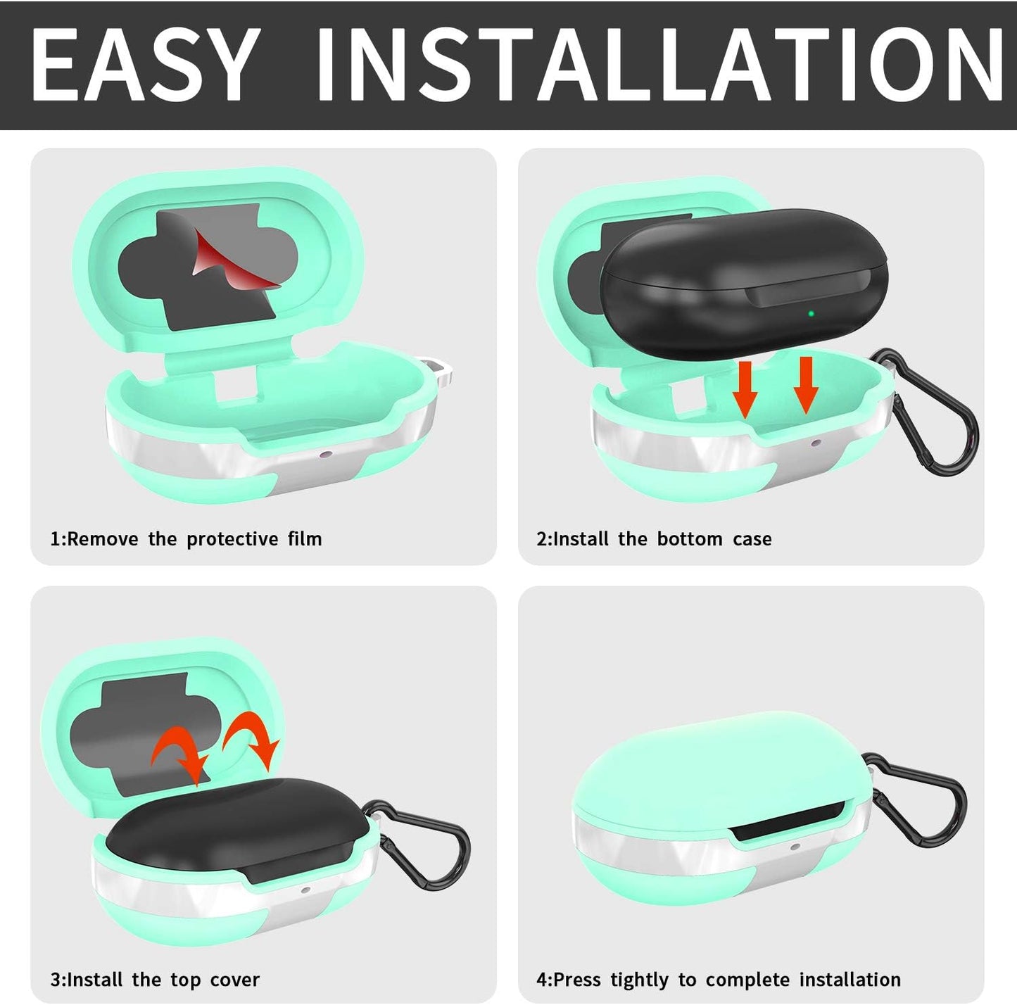 2 Packs Silicone Cover for Galaxy Buds Case/Galaxy Buds + plus Case,With Carabiner Full Body Protections Skin Accessories Compatible Samsung Galaxy Buds plus (Black and Mint Green)  meiyasy   