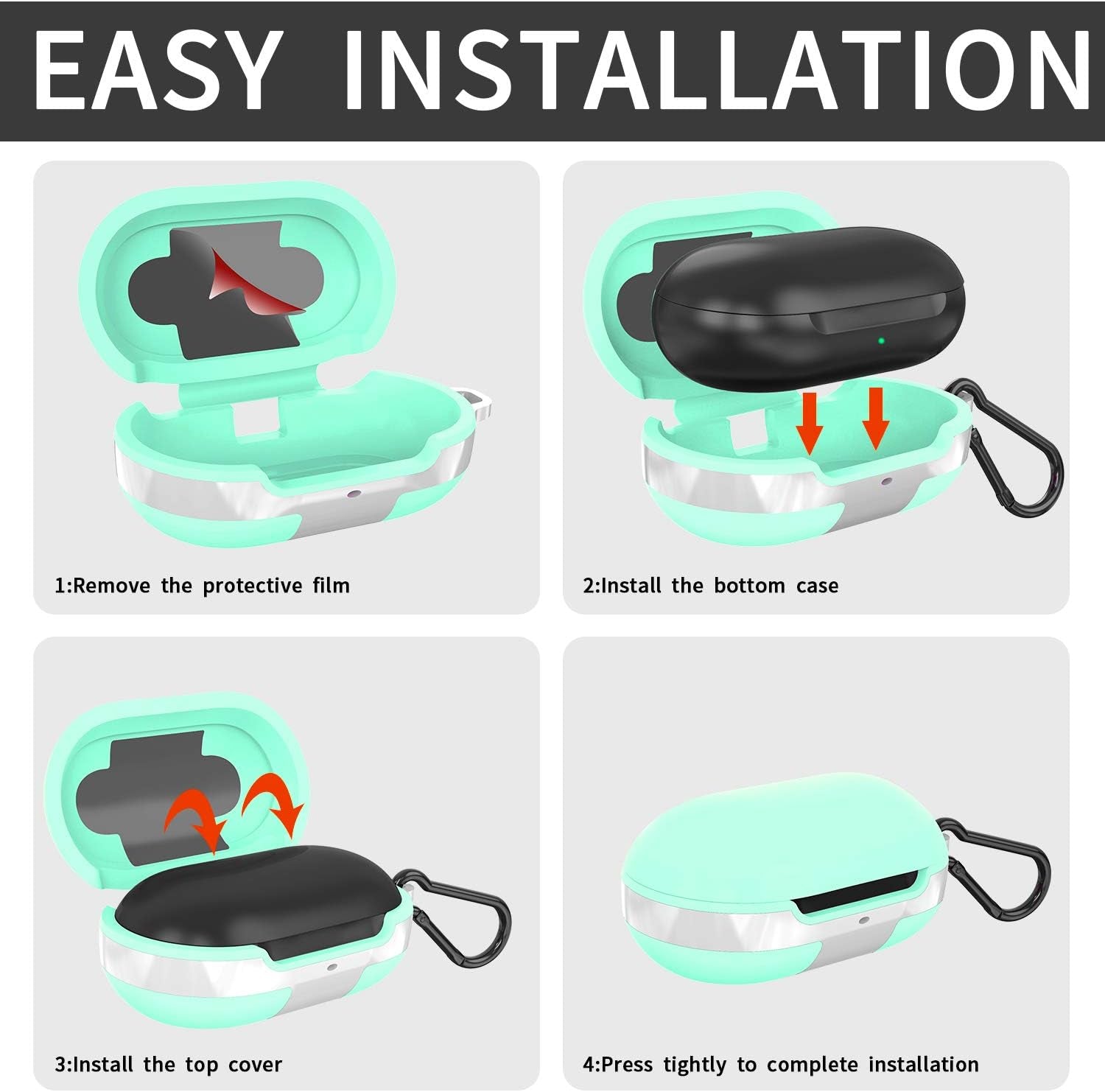 2 Packs Silicone Cover for Galaxy Buds Case/Galaxy Buds + plus Case,With Carabiner Full Body Protections Skin Accessories Compatible Samsung Galaxy Buds plus (Black and Mint Green)  meiyasy   