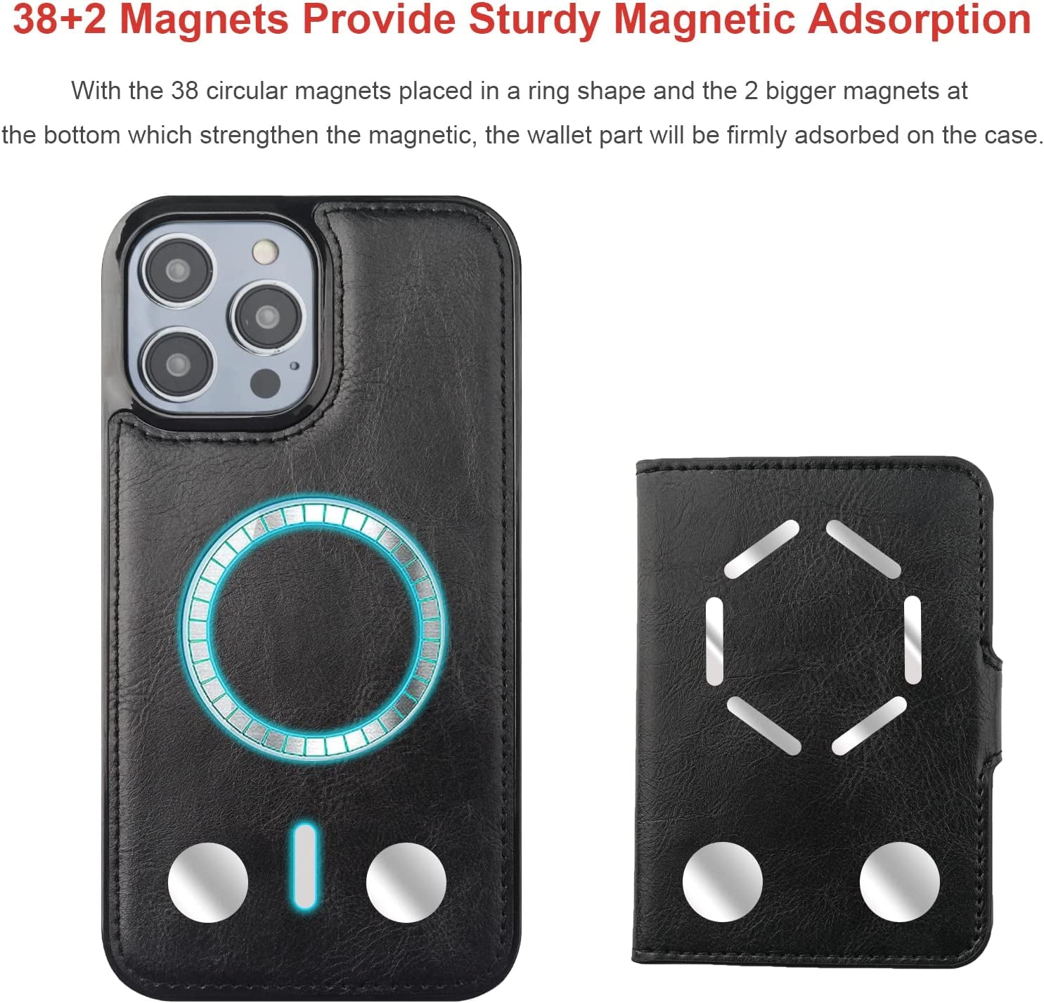 Bocasal Wallet Case for Iphone 14 Pro Compatible with Magsafe Magnetic RFID Blocking Detachable Premium PU Leather Flip Case with Card Slots Holder Kickstand Wireless Charging 6.1 Inch (Black)  Bocasal   