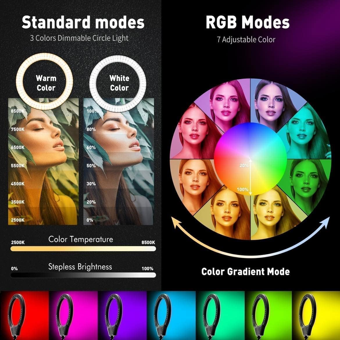 10" Ring Light with Tripod Stand and Phone Holder RGB Selfie Ring Light with 59" Stand & Desk Phone Tripod Stand,8 Dimming Levels,17 Color LED Ring Lights for Phone,Live Stream,Make Up,Youtube,Tiktok  VALUSIN   