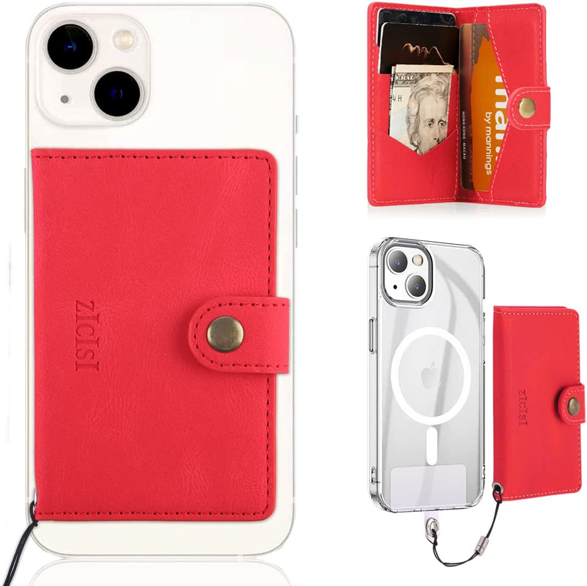 ZICISI for Apple Magnetic Wallet Card Holders with RFID Blocking & Kickstand for Iphone Magsafe Wallet [2 Money Holders + 4 Credit Carders],Compatible with Iphone 13/12 Pro Max/Pro/Mini, Black  ZICISI Red  