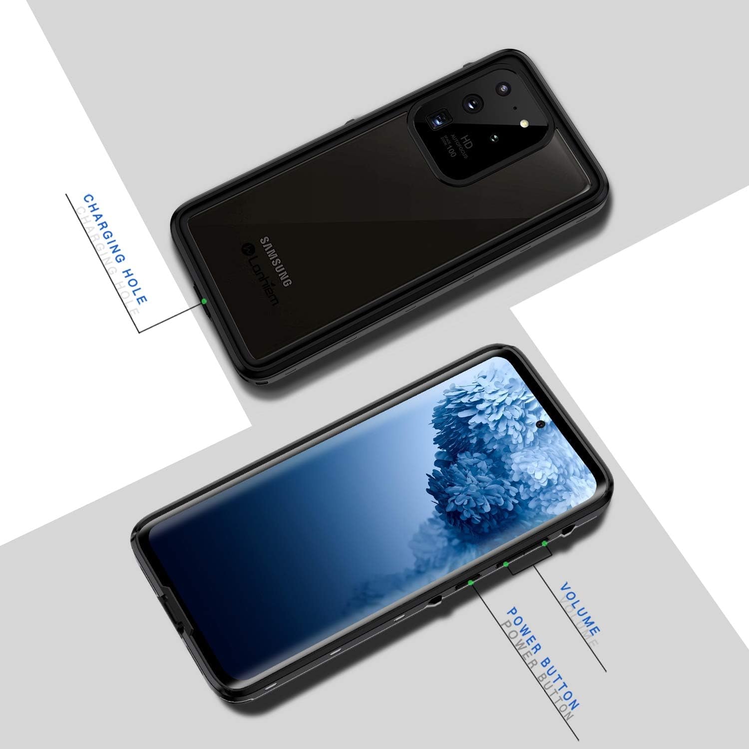 Lanhiem Galaxy S20 Ultra Case, Built-In Screen Protector IP68 Waterproof Dustproof Case, Full Body Heavy Duty Shockproof Protective Cover for Samsung Galaxy S20 Ultra 5G (Black/Gray)  Lanhiem   