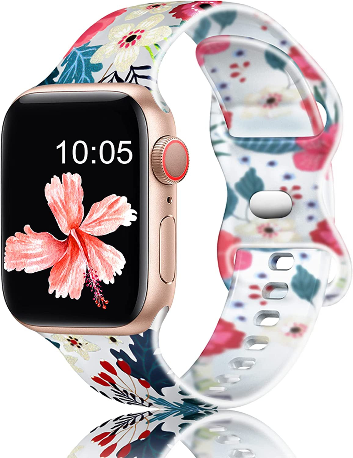 Witzon Compatible with Apple Watch Band Series 8/7/6/5/4/3/2/1/Se/Ultra, Iwatch 38Mm 40Mm 41Mm 42Mm 44Mm 45Mm 49Mm Bands for Women, Cute Print Silicone Sport Strap Replacement Accessories  Witzon Pink Palm Leaves 38/40/41mm S/M 