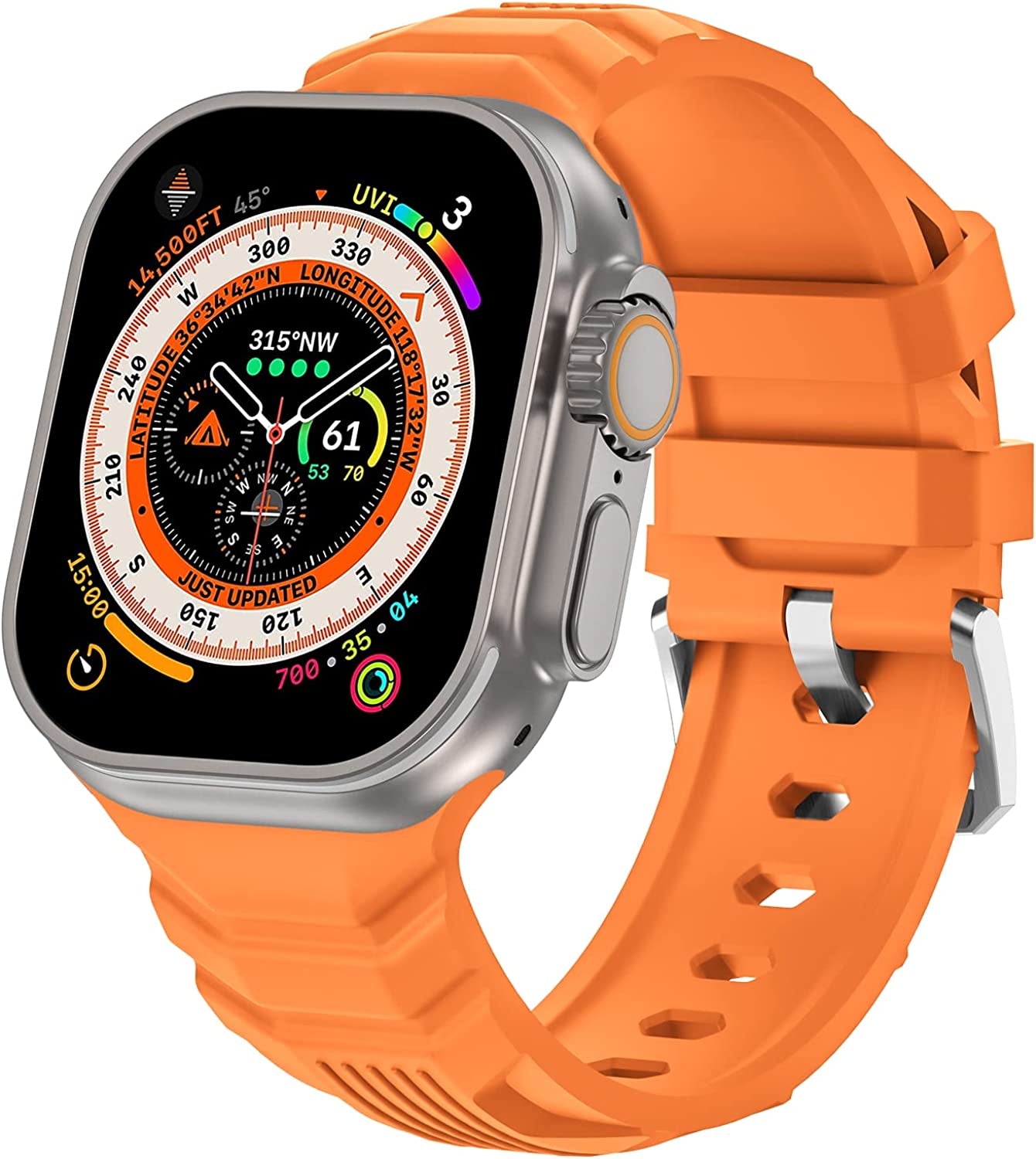 Bandiction Sport Band Compatible with Apple Watch Ultra Band 49Mm 45Mm 44Mm 42Mm, Soft Silicone Replacement Strap for Iwatch Series 8/7/6/5/4/3/2/1/Se/Ultra, Designed for Men  Bandiction Orange 42mm/44mm/45mm/49mm 