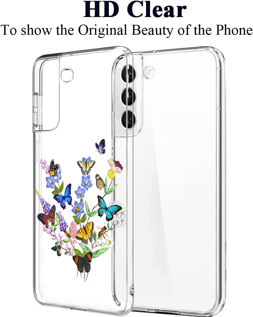 Unov Case Compatible with Galaxy S22 Case Clear with Design Soft TPU Shock Absorption Slim Embossed Pattern Protective 6.1 Inch (Flower Butterfly)  Unov   