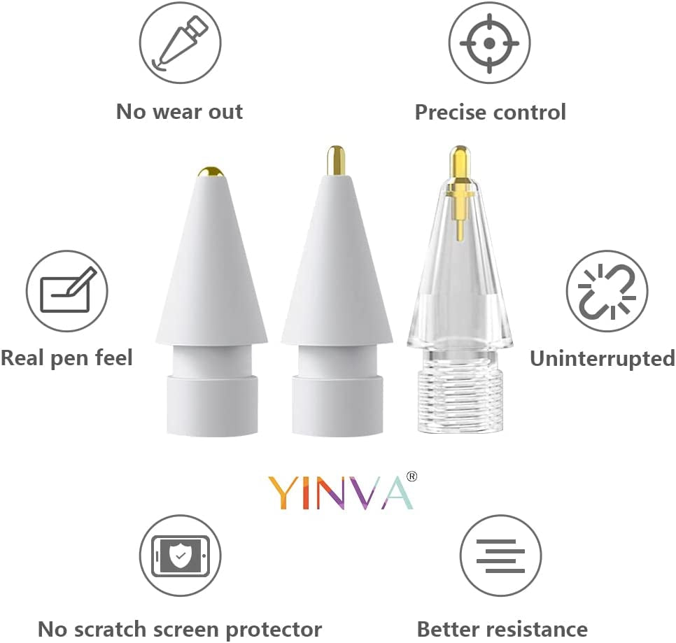 YINVA 3 Pack Pencil Tips for Apple Pencil Tip,3 Styles Fine Point Precise Control Apple Pencil 2Nd Generation Tips,Replacement Tip Ipad Accessories for Apple Pencil 1St Generation(White, Clear)  YINVA   