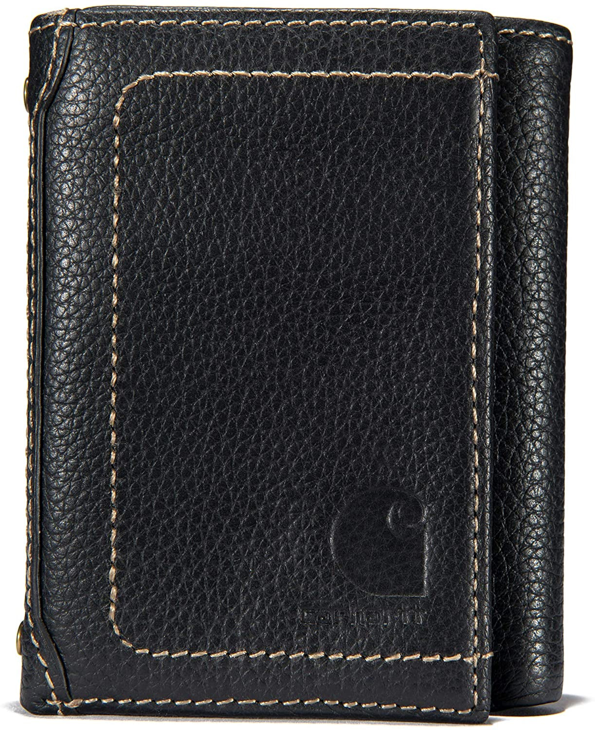 Carhartt Men'S Trifold, Durable Wallets, Available in Leather and Canvas Styles  Signature Products Group (SPG) Pebble Leather (Black)  