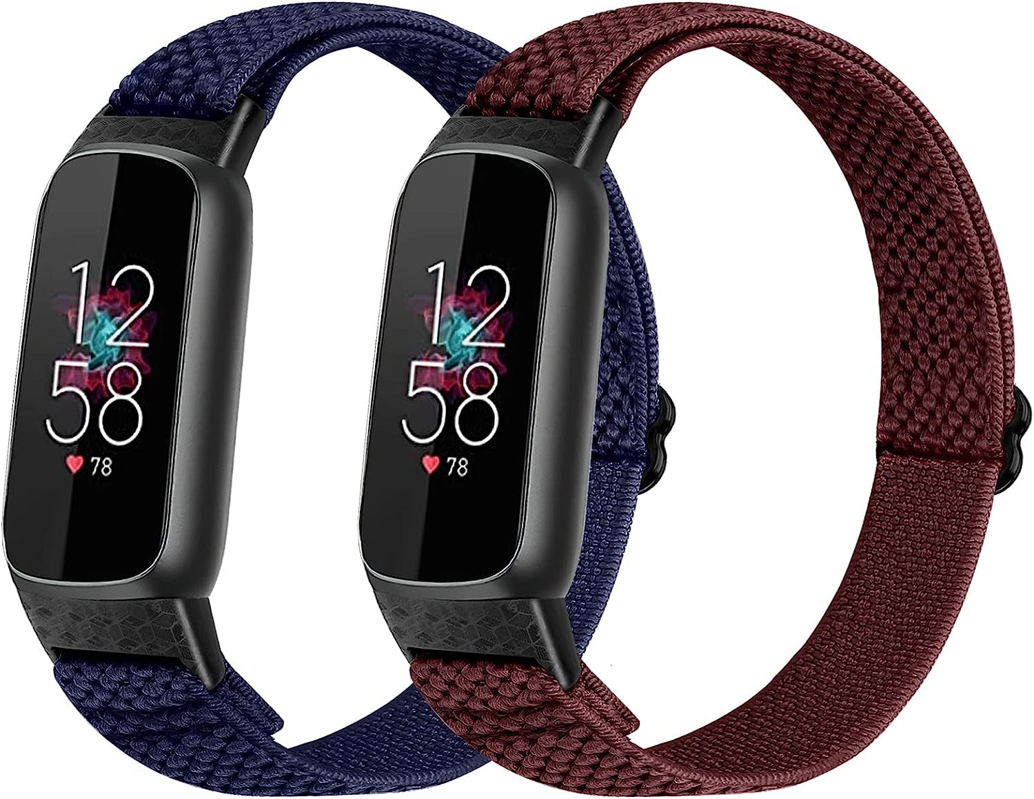 XFYELE Elastic Nylon Band Compatible with Fitbit Luxe / Special Edition，Stretchable Breathable Nylon Sport Loop Replacement Strap for Fitbit Luxe for Men Women  XFYELE Indigo-WineRed  