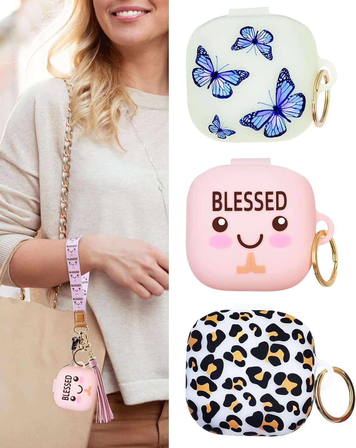 Beats Fit Pro Case Cover with Wristlet Keychain, Cute Luminous Beats Fit Pro Case YOPICKERN Silicone Earbuds Case with Wrist Key Lanyard for Beats Fit Pro 2021/2022, Gift for Women, Pink  YOPICKERN   