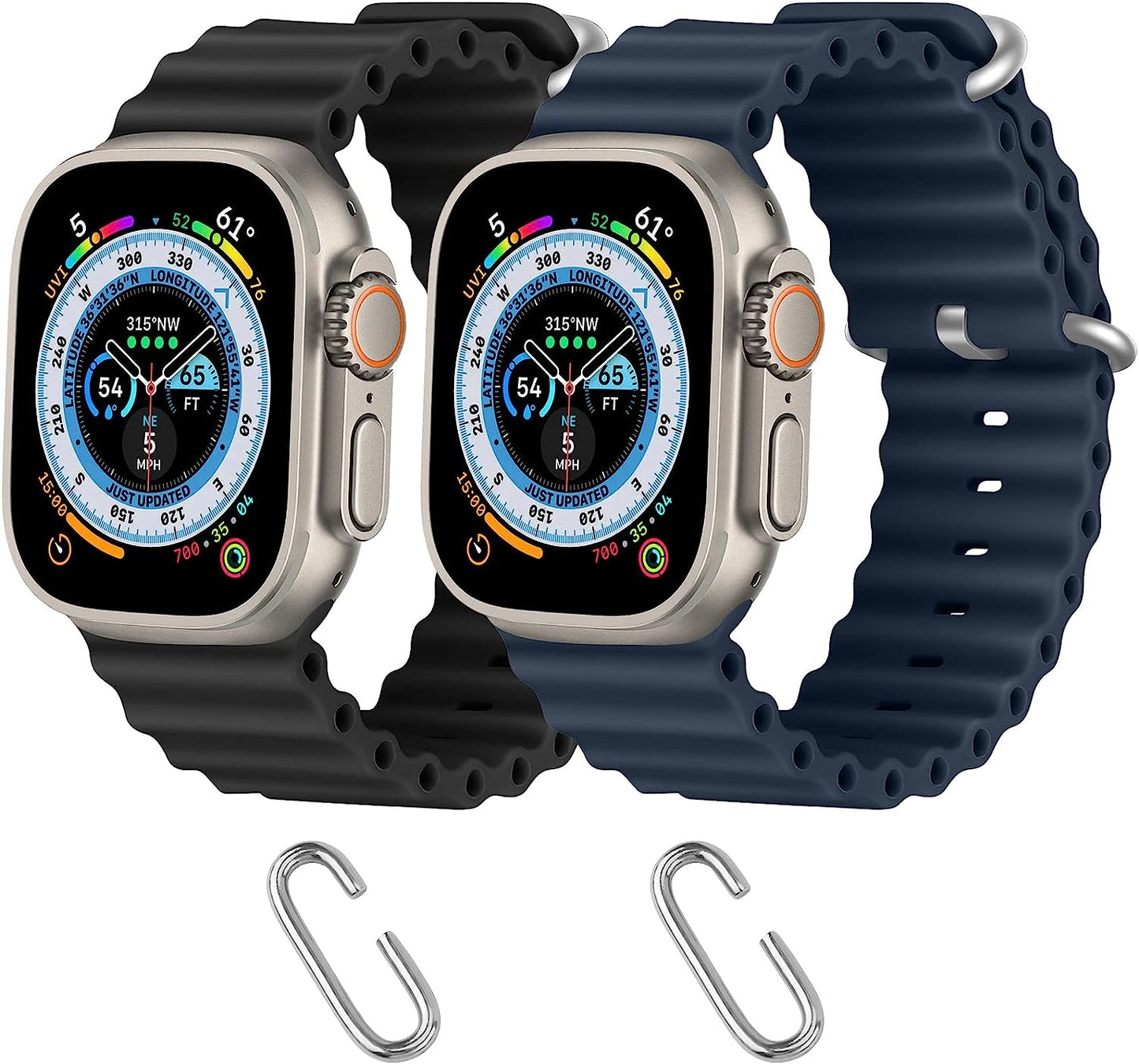Relting Ocean Band Compatible with Apple Watch Band 38Mm 40Mm 41Mm 42Mm 44Mm 45Mm 49Mm,Adjustable Titanium Buckle Silicone Strap Compatible with Iwatch Ultra SE Series 8 7 6 5 4 3 2 1 for Women Men  Relting Black+Midnight Blue 38mm 40mm 41mm 