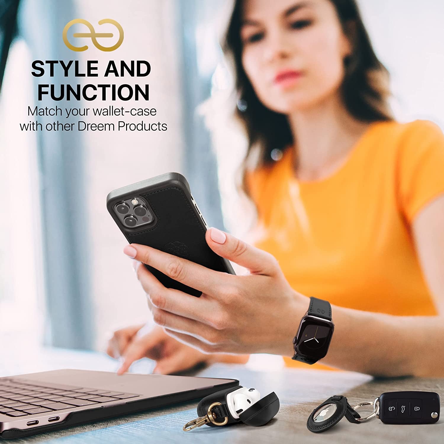 Dreem Fibonacci 2-In-1 Wallet Case for Apple Iphone 14 plus - Luxury Vegan Leather, Magnetic Detachable Shockproof Phone Case, RFID Card Protection, Magsafe Compatible - Black  dreem   