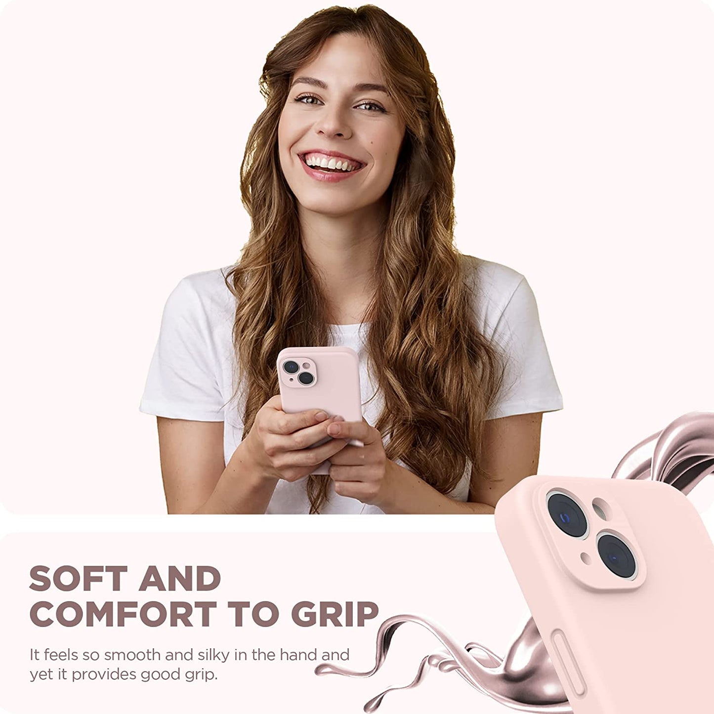 SURPHY Compatible with Iphone 14 Case with Screen Protector (Camera Protection + Soft Microfiber Lining) Liquid Silicone Phone Case 6.1 Inch 2022 (Chalk Pink)  SURPHY   