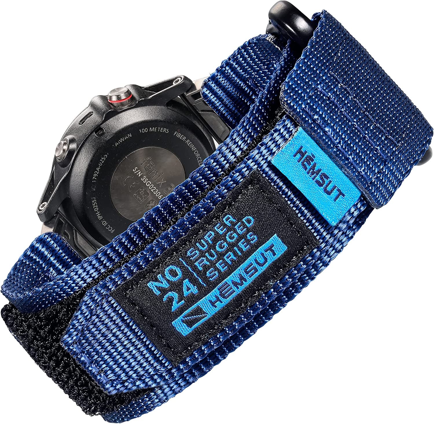 Compatible with Garmin Watch Band, Super Rugged Extral Long Nylon Sports Strap with Woven Loop Design for Fēnix/Forerunner/Vivoactive/Approach/Marq/Quatix/D2 Series, Tough Replacement Band for Men Women  SMITHA Blue 26mm / Middle (7.2'' to 8.2'') 