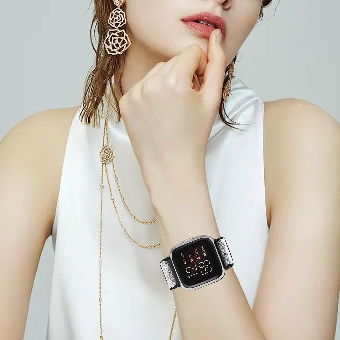 5 Pack Elastic Nylon Bands Compatible with Fitbit Versa/Versa 2 / Versa Lite/Versa SE for Women Men, Adjustable Breathable Fabric Sport Elastic Wristband for Fitbit Versa Smart Watch  GLMDKAI   