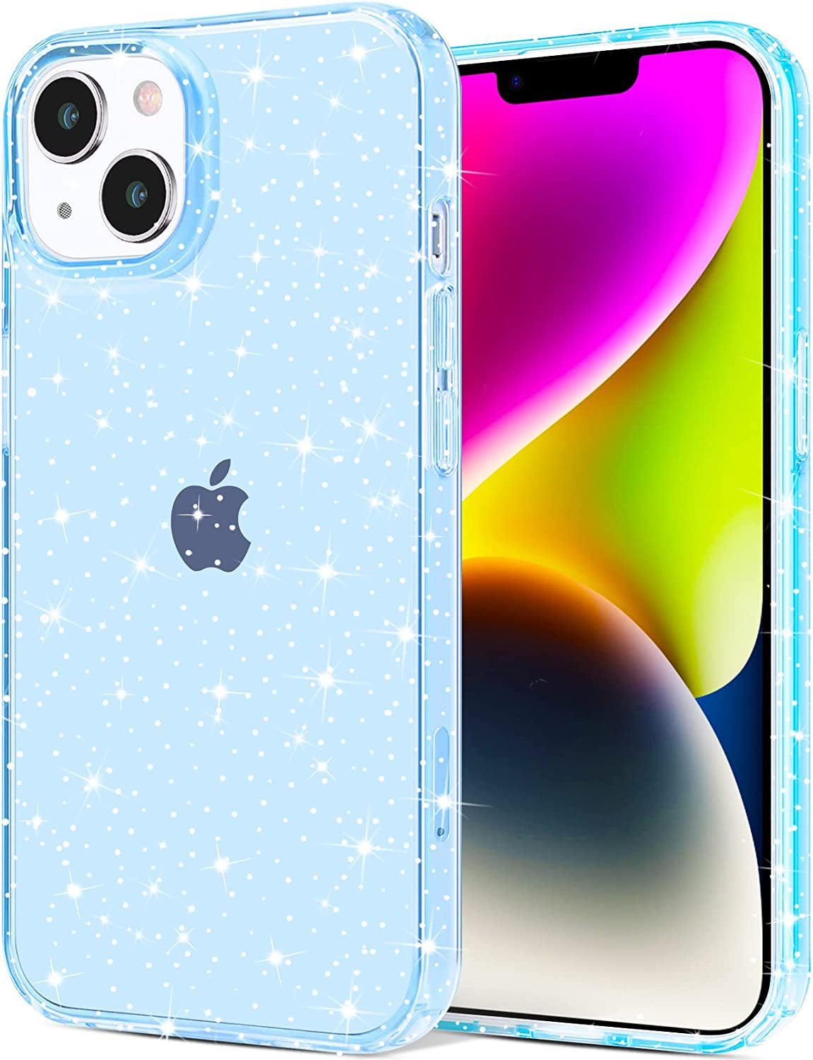 Jjgoo Compatible with Iphone 14 Case, Bling Sparkle Soft TPU Anti-Scratch Shockproof Protective Phone Bumper, Women Girls Cute Slim Sparkly Phone Case for Iphone 14, Glitter Gradient Blue  JJGoo Blue Glitter  