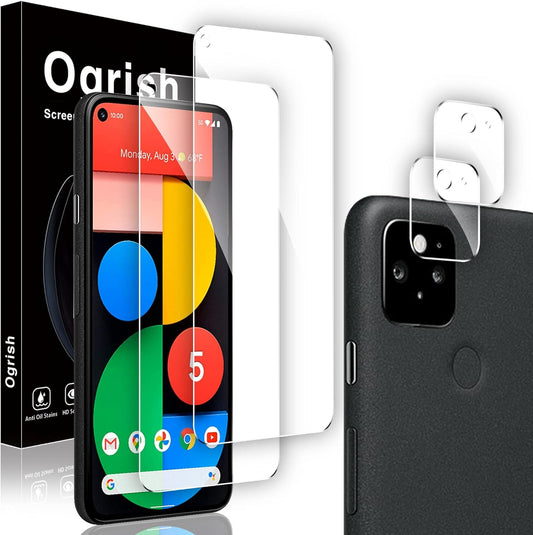 Ogrish 2 Pack Tempered Glass Screen Protector for Google Pixel 5 - and 2 Pack Camera Lens Protector【Hd Clarity】【Anti-Scratch】【Case Friendly】【Anti-Fingerprint】  Ogrish   