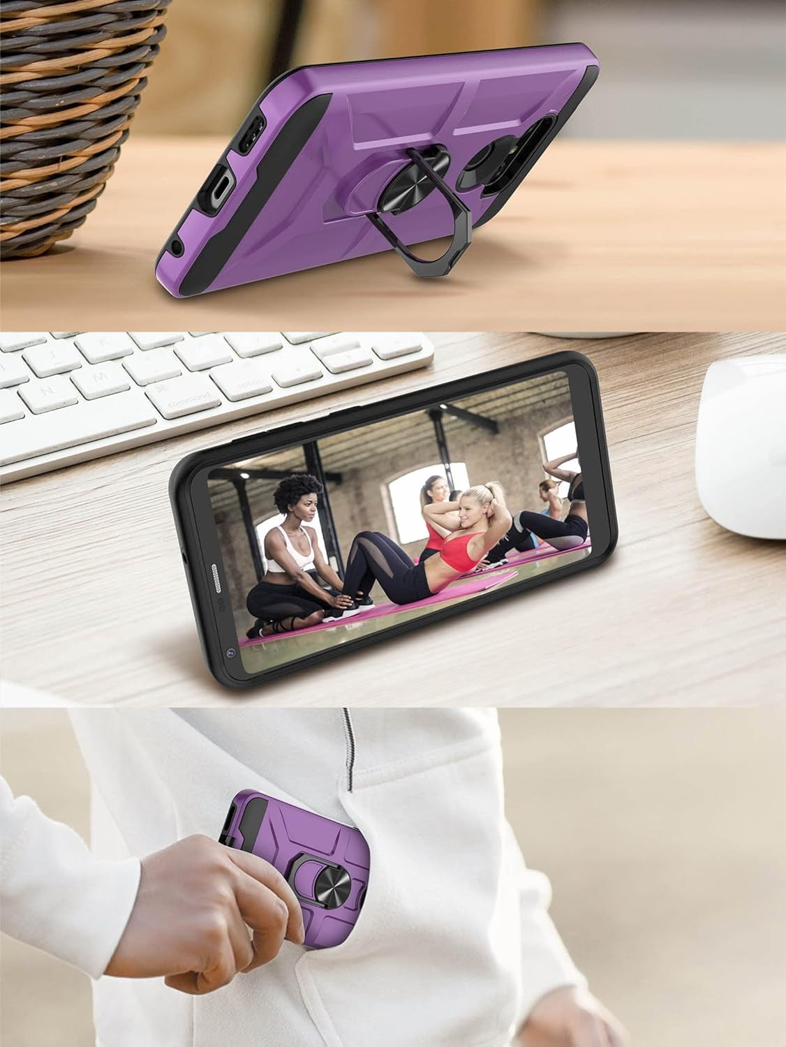 GAMEMIUZ LG G6 Case, LG G6 Case with [3X Tempered Glass Screen Protector], Built-In Ring Kickstand and Magnetic Car Mount Shockproof Dropproof Military Grade Armor Rugged Case for LG G6 - Purple  Gamemi   