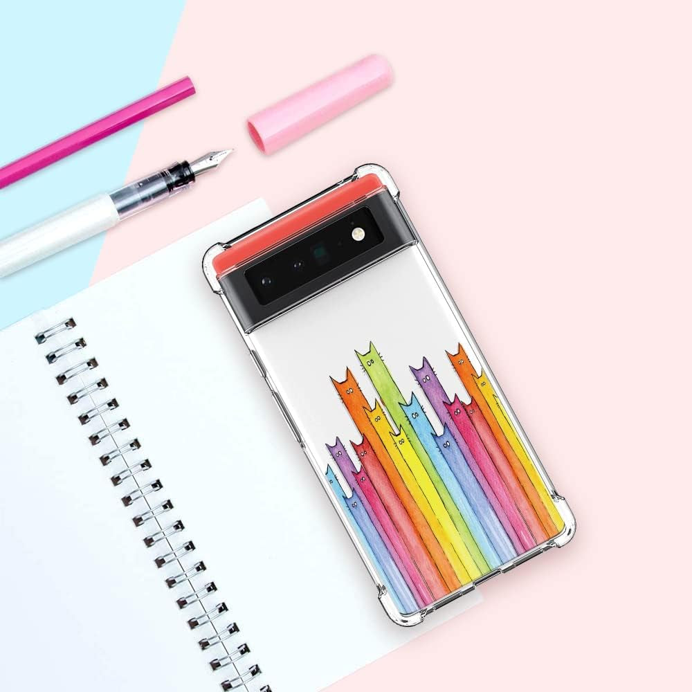 BEIMEITU for Google Pixel 6 Clear Case Kids Cute Cat Colored, Women Girls Kids Cartoon Cat Pattern Lovely Case Cover, Shockproof Protect Girly Phone Case for Google Pixel 6 6.4"  BEIMEITU   