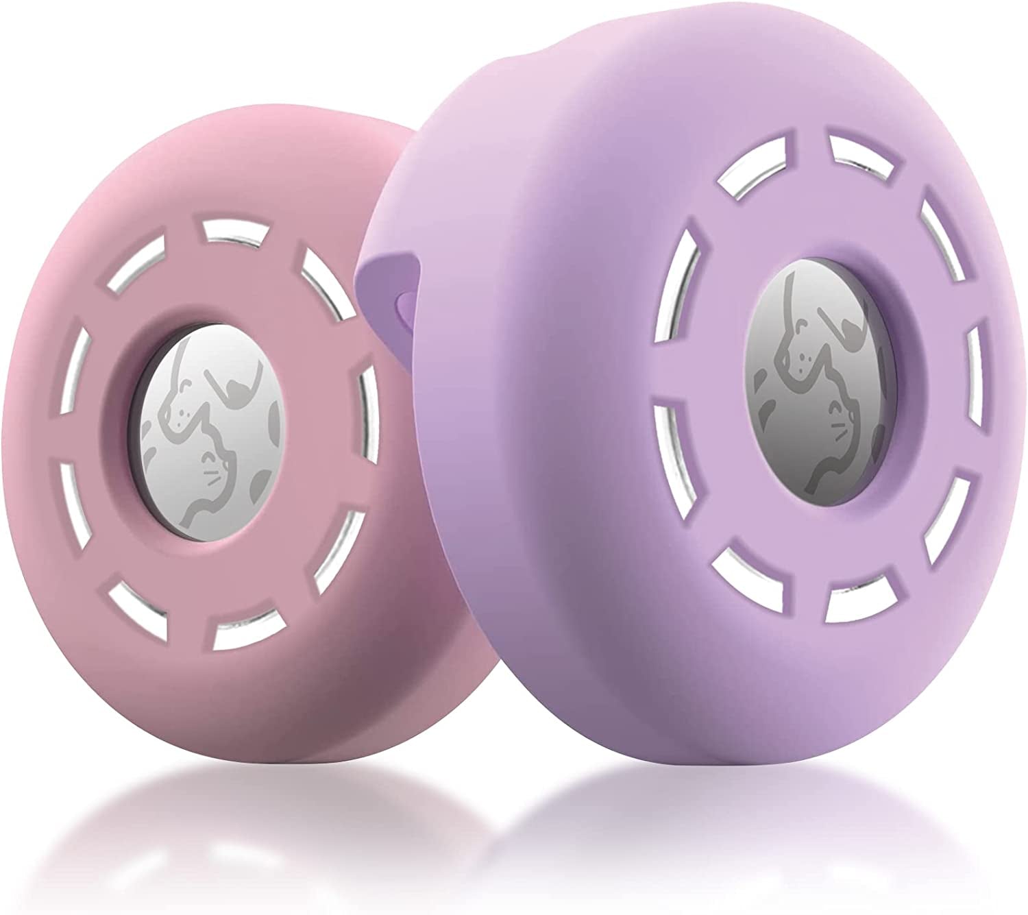 Petrudder Airtag Dog Collar Holder, [2 Pack] Silicone Cat Collar Case for Apple Airtag, Durable Anti-Lost Airtag Holder Compatable with Pet Collars (C Pink+Purple)  Petrudder   
