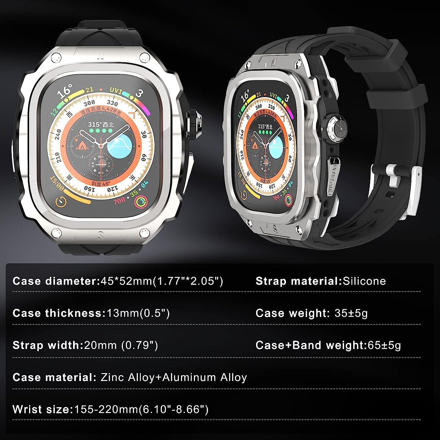 Luxury Metal Case for Apple Watch Ultra 49Mm Band with Cover Heavy Duty Rugged Case Silicon Strap for Men Full Protective Cover  GLuYuan   