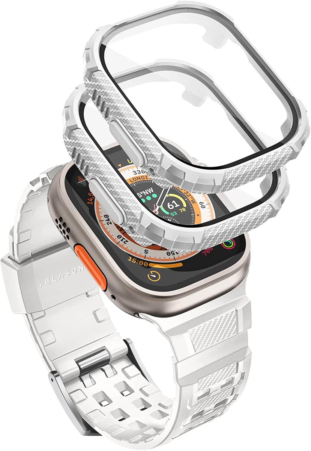 I-Blason Armorbox Compatible with Apple Watch Ultra Band [49Mm] for Apple Watch Ultra, Rugged TPU Watch Band & 2-Pack Bumper Cases [Built-In Tempered Glass Screen Protector] (Black, 49Mm)  i-Blason White 49mm 