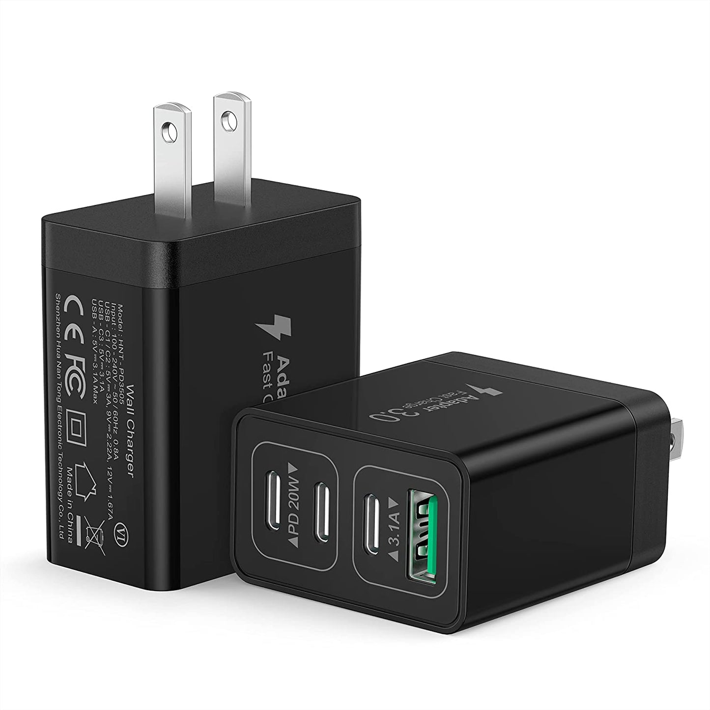 2Pack USB C Charger Block, 40W USB Wall Plug Multiport with Dual Port QC+PD 3.0 Power Adapter, 4-Port Fast Charging Cube for Iphone 14 13 12 11 Pro Max XS XR X 8 7 6 SE, Ipad, Samsung  CSODINCE Black  