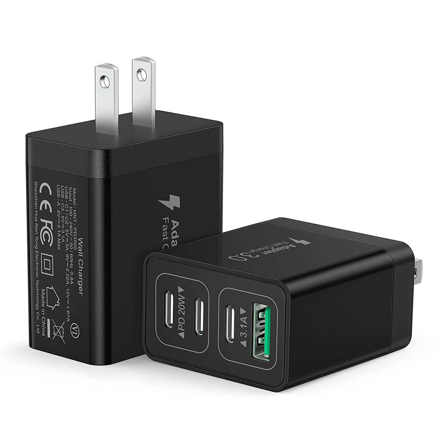 2Pack USB C Charger Block, 40W USB Wall Plug Multiport with Dual Port QC+PD 3.0 Power Adapter, 4-Port Fast Charging Cube for Iphone 14 13 12 11 Pro Max XS XR X 8 7 6 SE, Ipad, Samsung  CSODINCE Black  