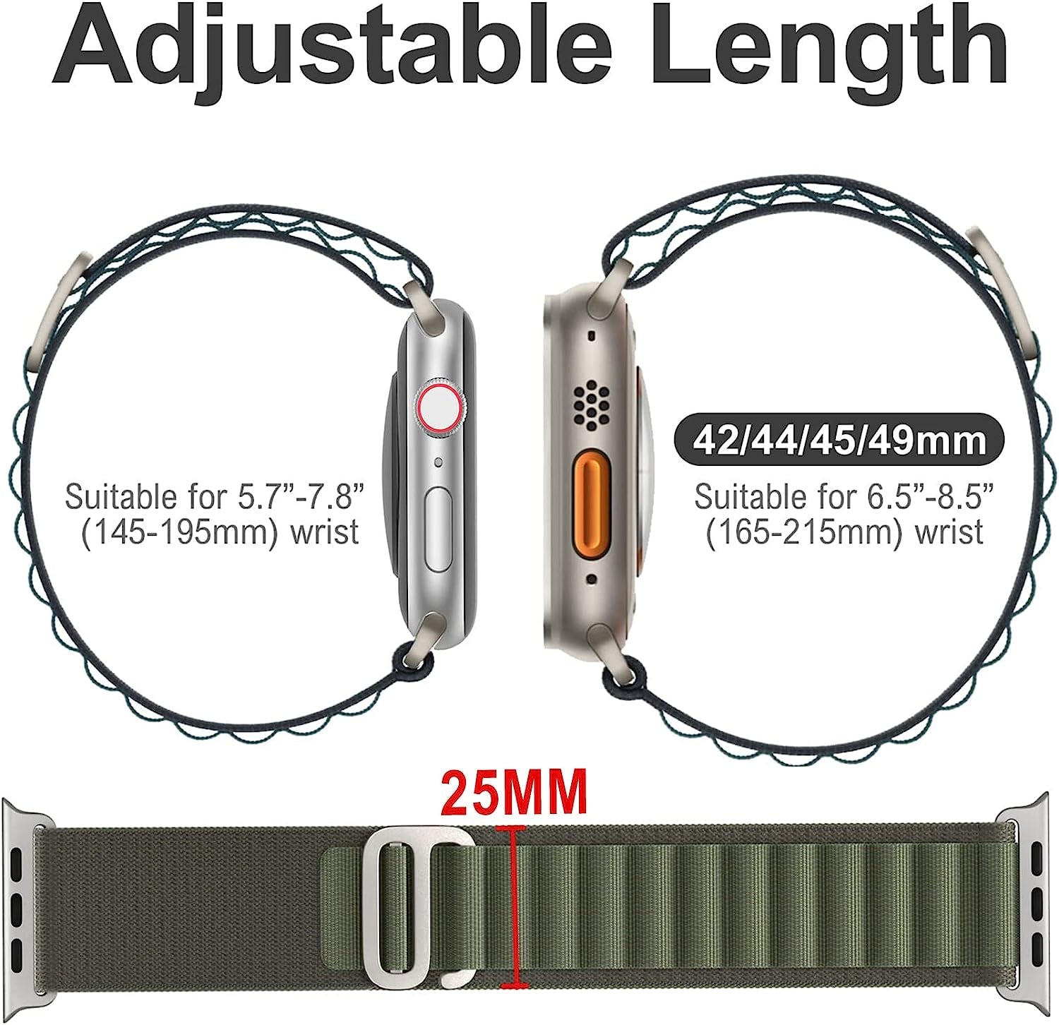 2 PCS Alpine Loop Nylon Bands Compatible with Apple Watch Ultra 49Mm 42Mm 44Mm 45Mm,Adjustable Sport with Titanium G-Hook Braided Bands for Iwatch Series 8/7/6/5/4/3/2/1/SE for Man  YXWUIVP   