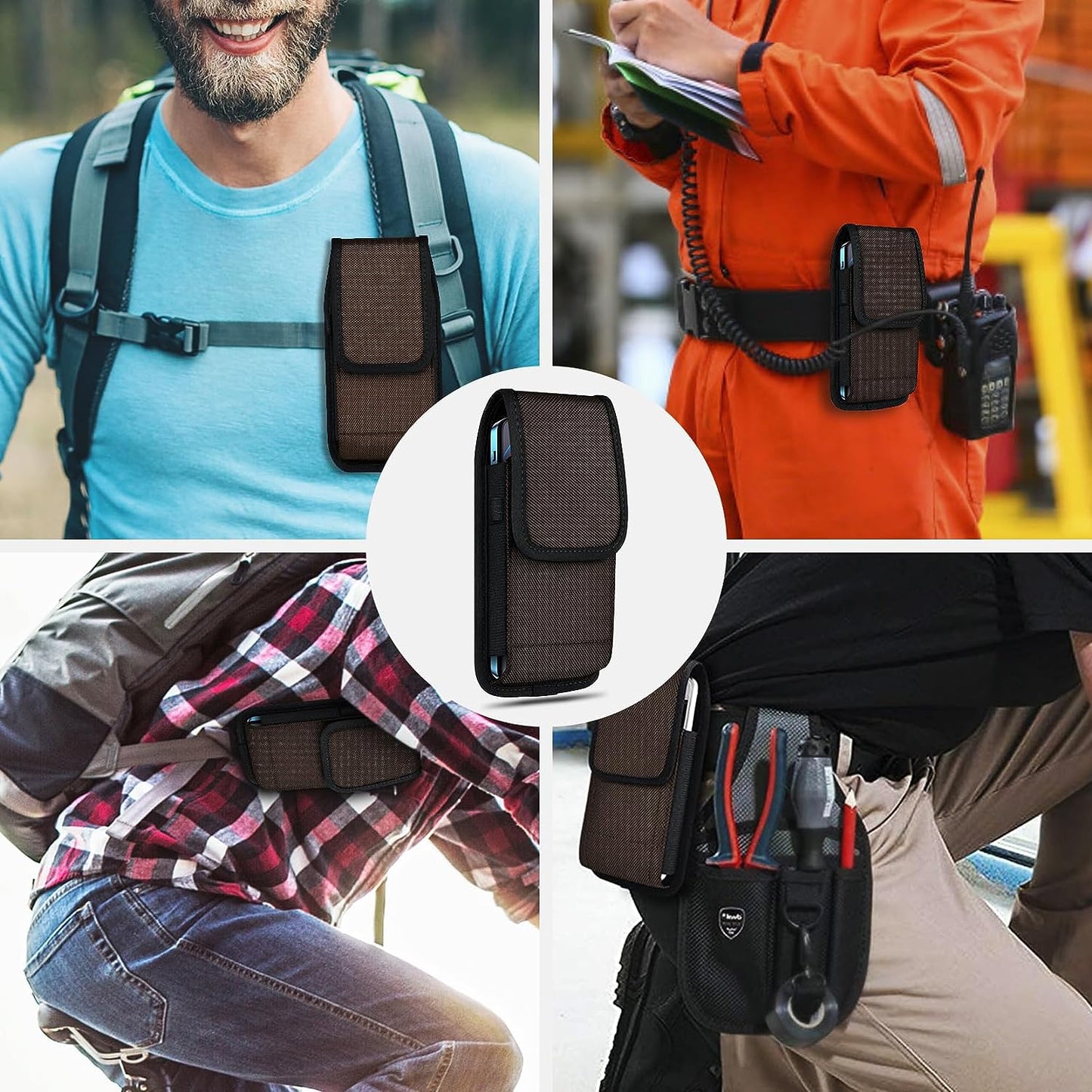 Ykooe Cell Phone Pouch Nylon Belt Holster Case Compatible with Iphone 15, 15 Pro, 14 Pro, 14, 12, 12 Pro, 11, 11 Pro, 13, 13 Pro, XR, Samsung Galaxy S20 S21 S22 S23 S10 S9, Brown – L  ykooe   