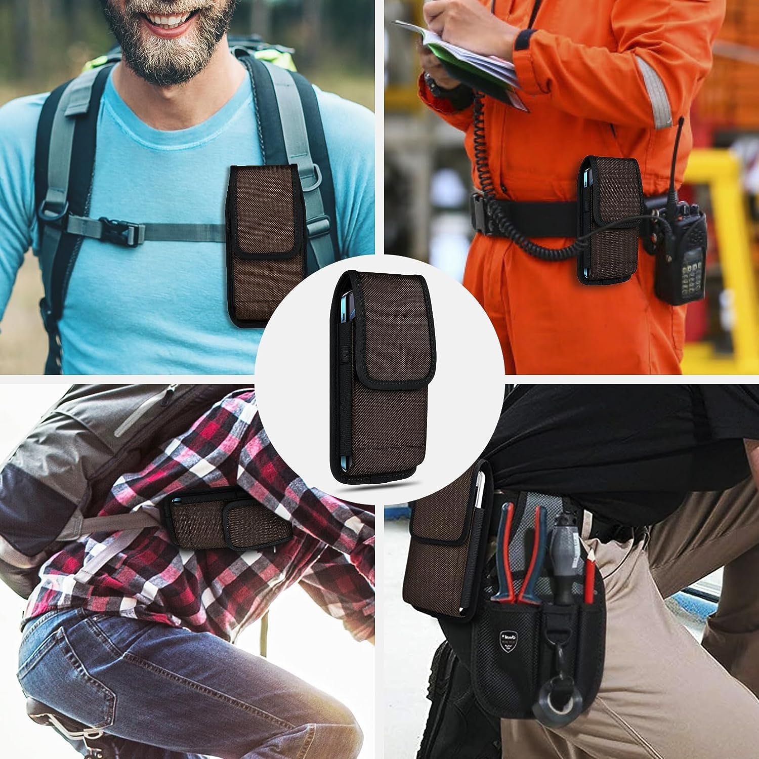 Ykooe Cell Phone Pouch Nylon Belt Holster Case Compatible with Iphone 15, 15 Pro, 14 Pro, 14, 12, 12 Pro, 11, 11 Pro, 13, 13 Pro, XR, Samsung Galaxy S20 S21 S22 S23 S10 S9, Brown – L  ykooe   