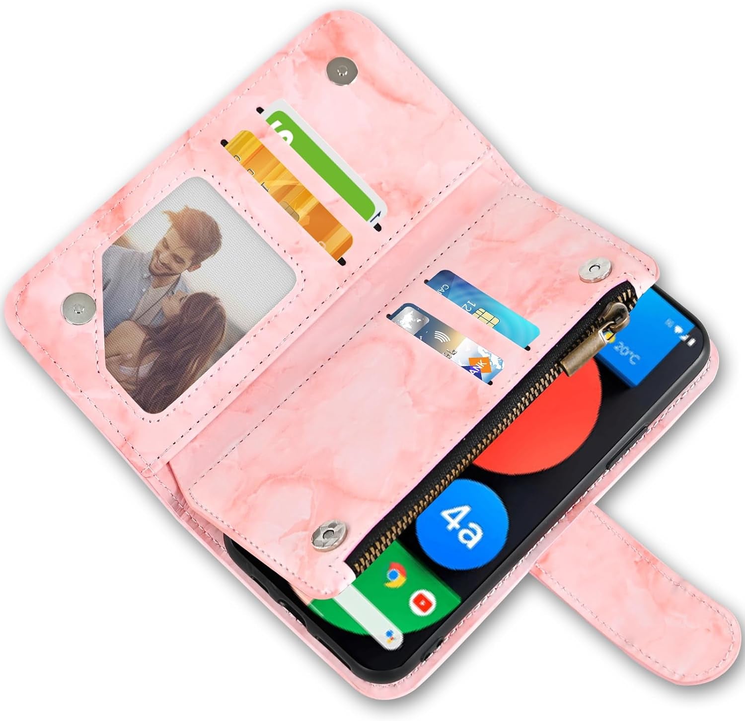 Asuwish Phone Case for Google Pixel 4A 5G 6.2 Wallet Cell Cover with Tempered Glass Screen Protector and Marble Leather Flip Credit Card Holder Slot Stand Pixel4A5G UW Pixel4A 5G Pixle A4 G5 4A5G Pink  Asuwish   