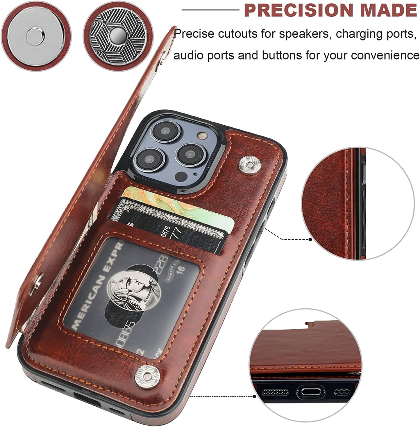 Onetop Compatible with Iphone 14 Pro Wallet Case with Card Holder, PU Leather Kickstand Card Slots Case, Double Magnetic Clasp and Durable Shockproof Cover 6.1 Inch (Brown)  Onetop   