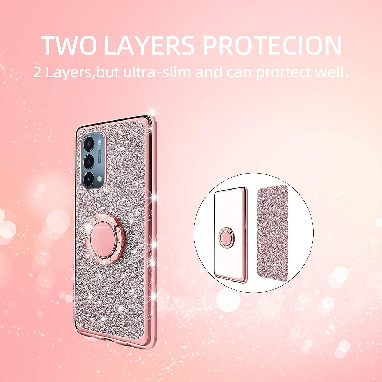 Kudini for Oneplus Nord N200 5G Case, N200 Phone Case for Women Glitter Crystal Soft Clear TPU Luxury Bling Cute Protective Cover with Kickstand Strap for Oneplus Nord N200 5G (Glitter Rose)  KuDiNi   