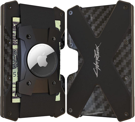 Mens Wallets with Airtag Holder Wallets for Men Slim RFID Blocking Front Pocket Credit Card Holder Aluminum Metal Small Minimalist Wallets with Cash Strap  CyberTank   