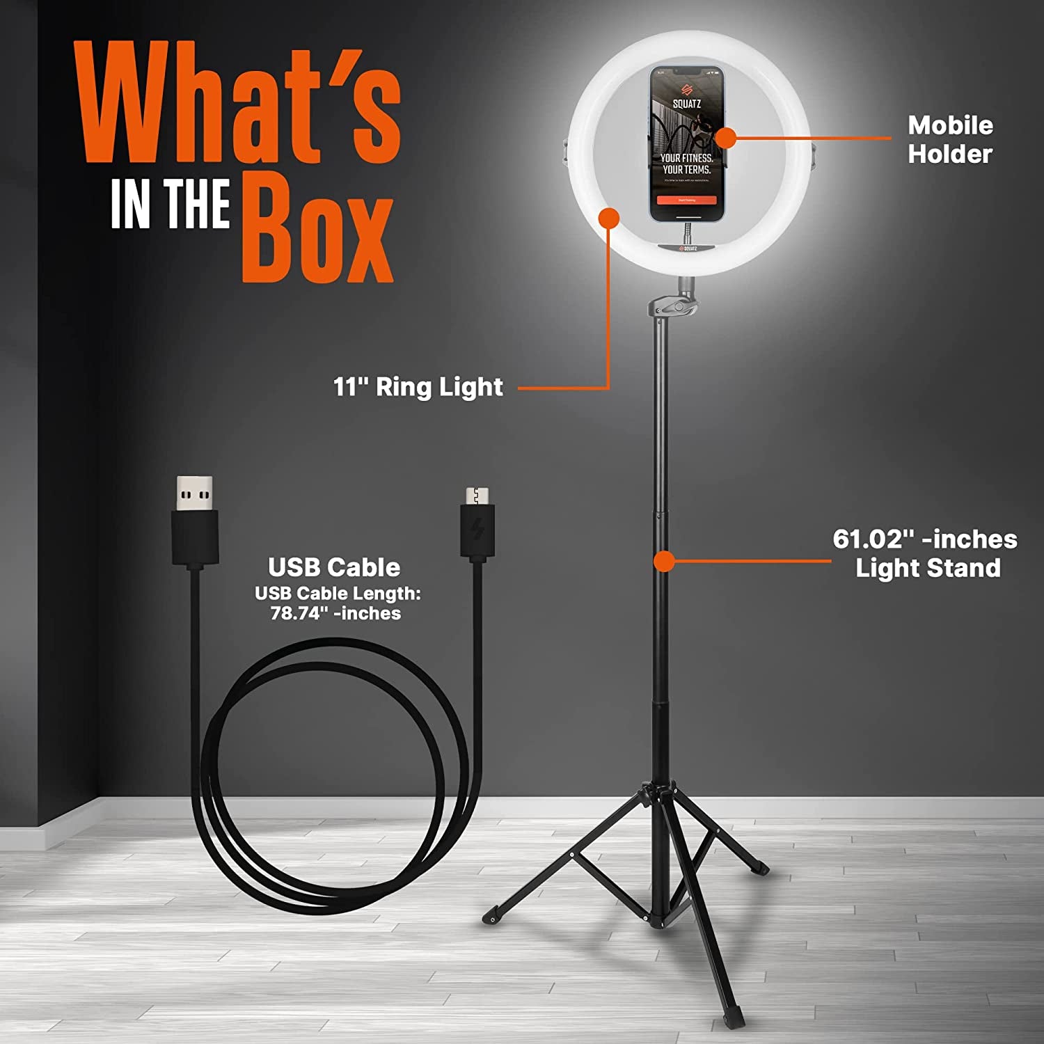 SQUATZ 11’’ LED 12W Selfie Ring Light R11 with Wired Control, Tripod Stand with 5 Sections, Phone Holder, Adjustable Brightness Levels for Influencers, Youtube, Trainers, and Streaming.  Sound Around   