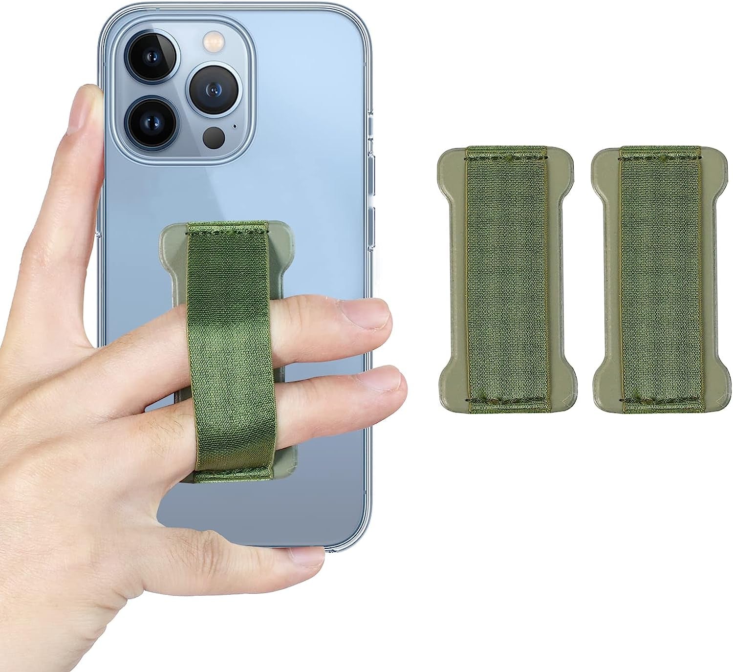 WUOJI - Finger Strap Phone Holder - Ultra Thin Anti-Slip Universal Cell Phone Grips Band Holder for Back of Phone - 2Pack(Black)  WUOJI Dark Green  