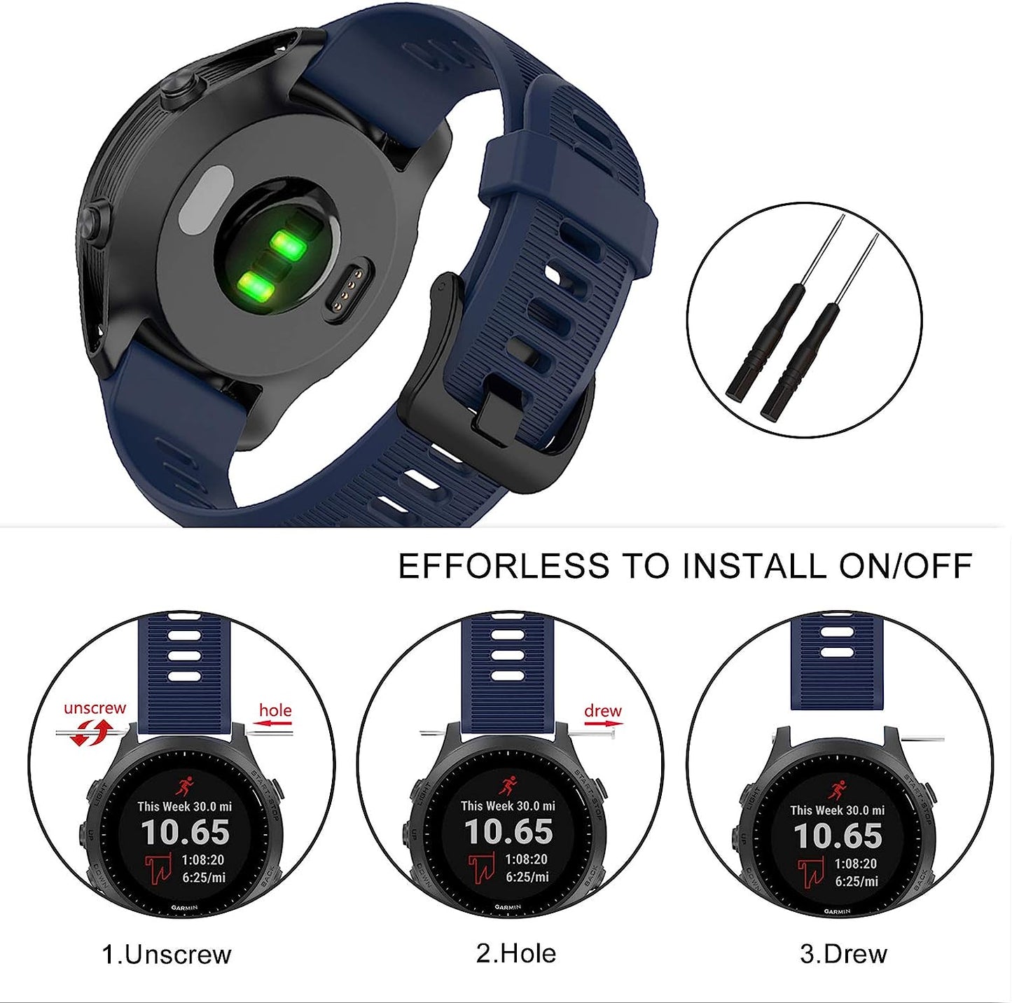 ISABAKE Band for Garmin Forerunner 935/Forerunner 945/Forerunner 745,Compatible with Fenix 5/ Fenix 5Plus/ Fenix 6/ Fenix 6 Pro/Approach S60 ,Soft Silicone 22Mm Replacement Bands Strap(Dark Blue)  ISABAKE   